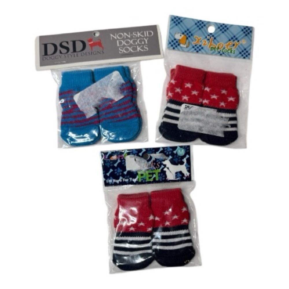 Three Sets Of Dog Socks. Size Medium. New.